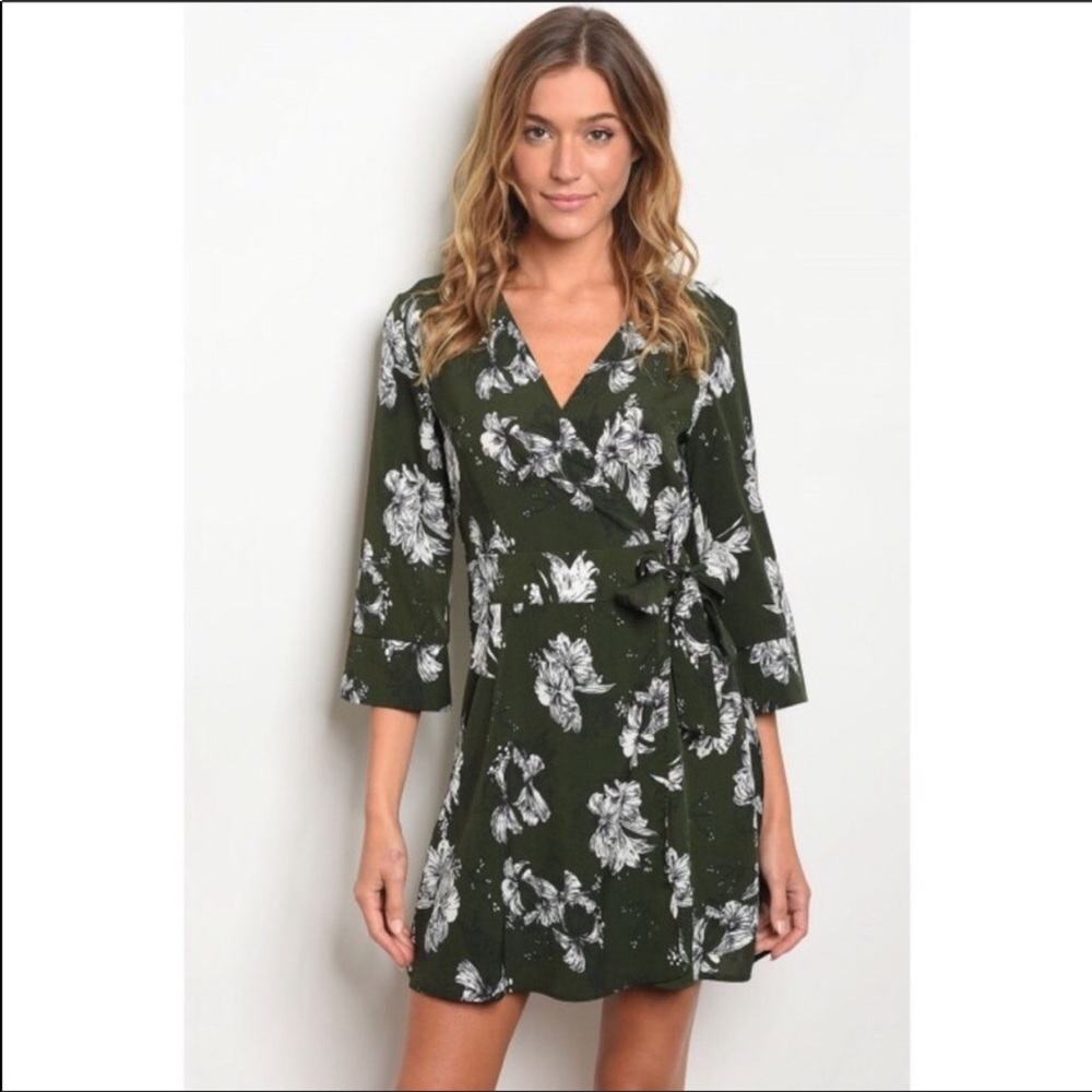 Olive and Ivory Floral Dress
